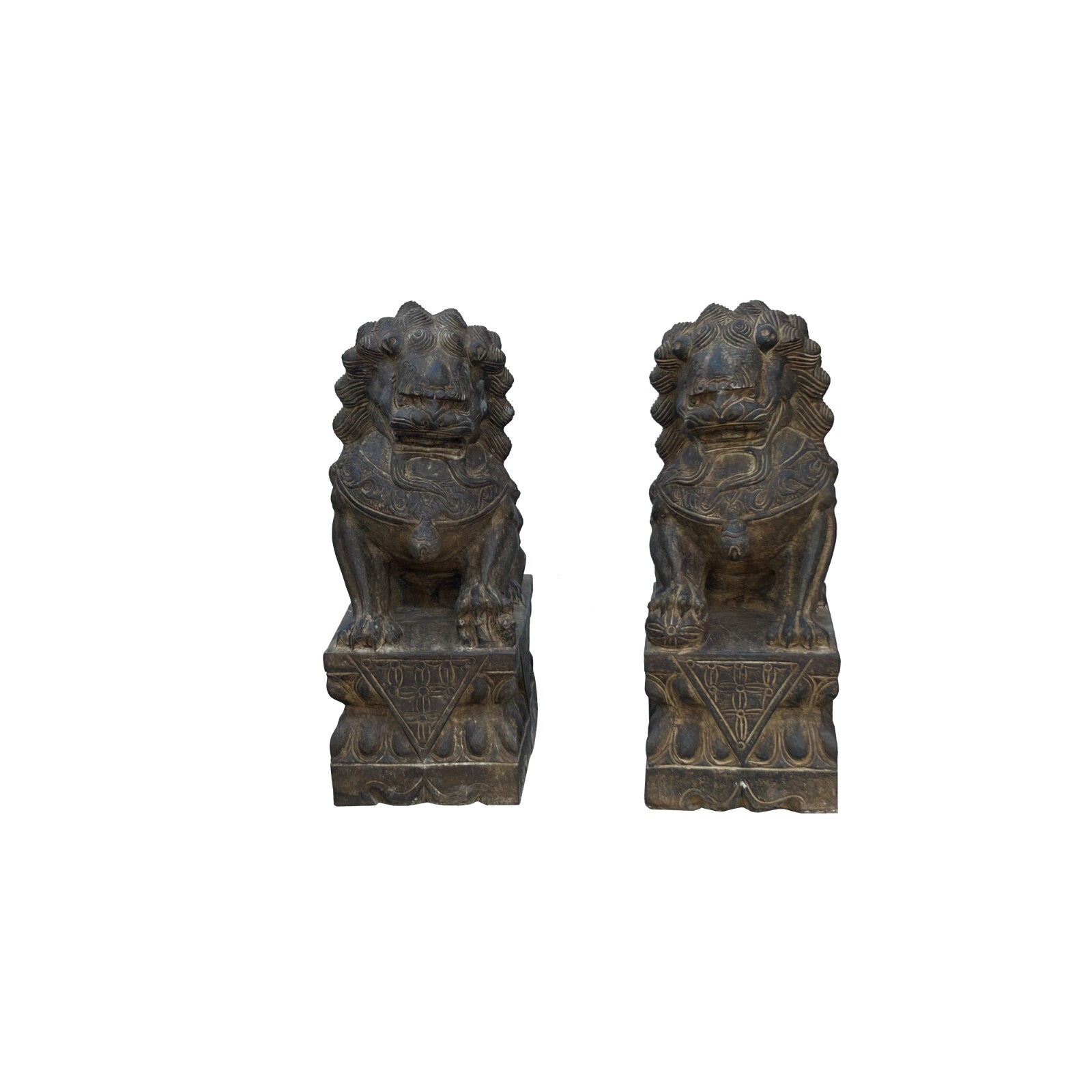 15" Pair Chinese Rustic Stone Fengshui Foo Dogs Lions Statue ws3625C 15" Pair Chinese Rustic Stone Fengshui Foo Dogs Lions Statue ws3625C