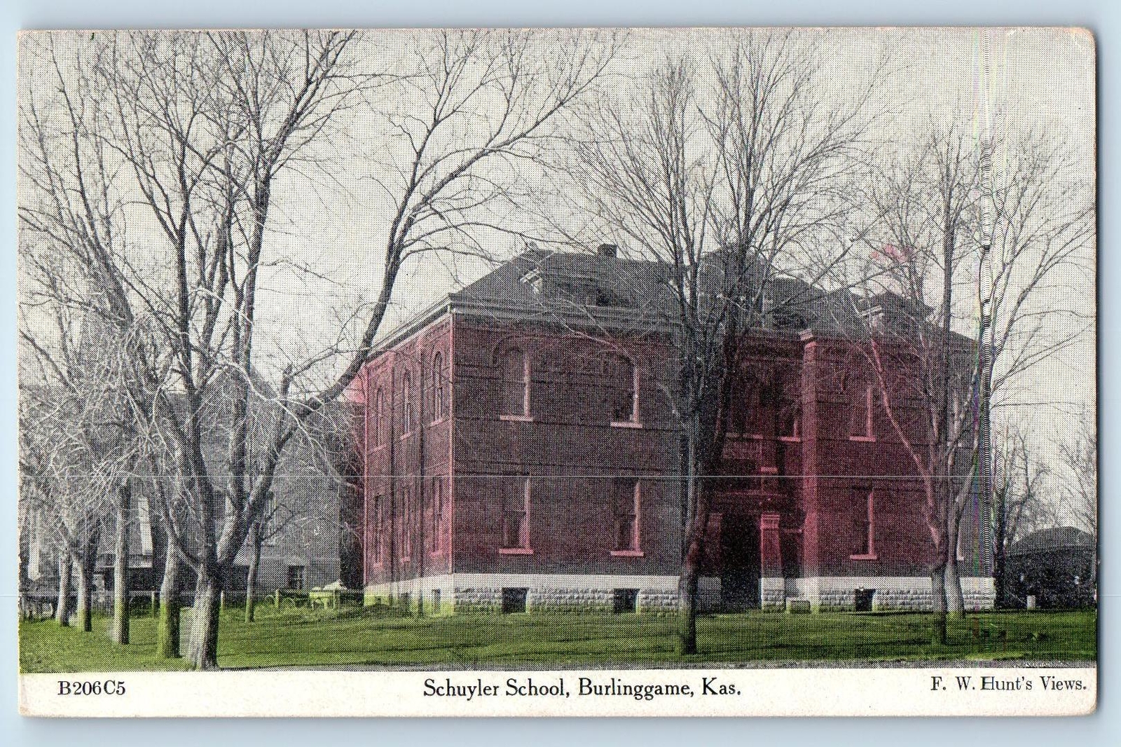 Burlingame Kansas Postcard Schuyler School Building Exterior c1910's Antique Burlingame Kansas Postcard Schuyler School Building Exterior c1910's Antique