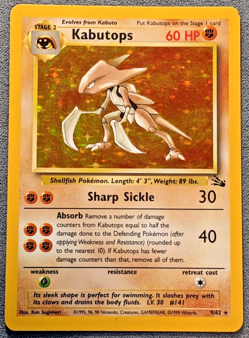 Pokemon English Vintage - Fossil- Kabutops Holo 9/62 - MP Pokemon English Vintage - Fossil- Kabutops Holo 9/62 - MP