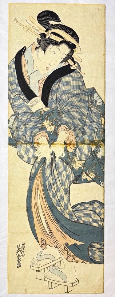 Antique Keisai Eisen Japanese Ukiyo-e Woodblock Print Vertical Diptych Edo 1830s Antique Keisai Eisen Japanese Ukiyo-e Woodblock Print Vertical Diptych Edo 1830s