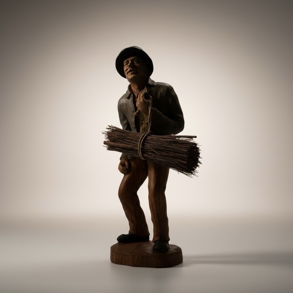 Vintage Hand Carved Wooden Man Figurine Folk Art Sculpture Bundle Sticks 13.5” Vintage Hand Carved Wooden Man Figurine Folk Art Sculpture Bundle Sticks 13.5”