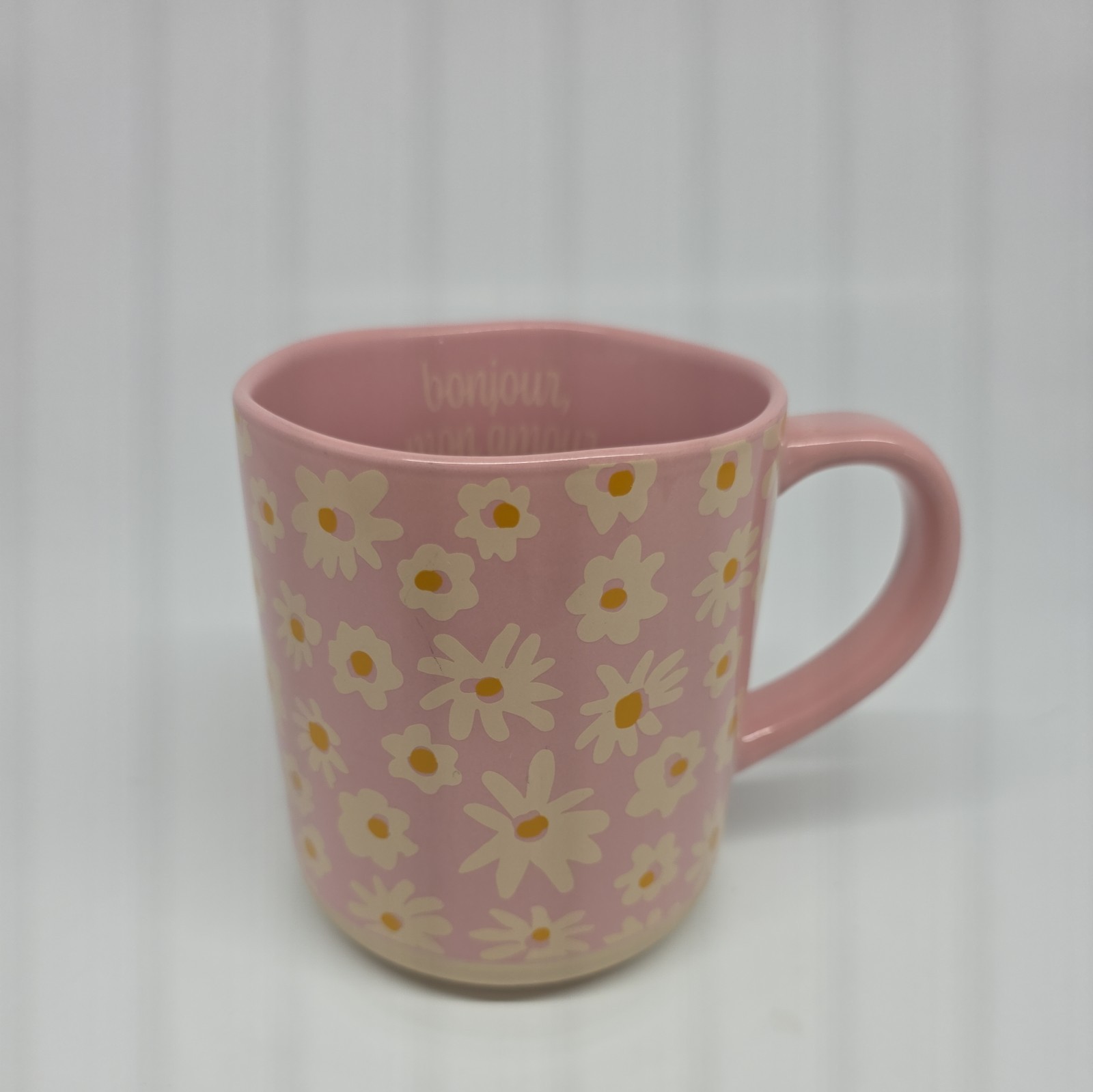 Opalhouse Floral Bonjour Mon Amour Daisy Flower Pink Ceramic Coffee Cup Mug Gift Opalhouse Floral Bonjour Mon Amour Daisy Flower Pink Ceramic Coffee Cup Mug Gift