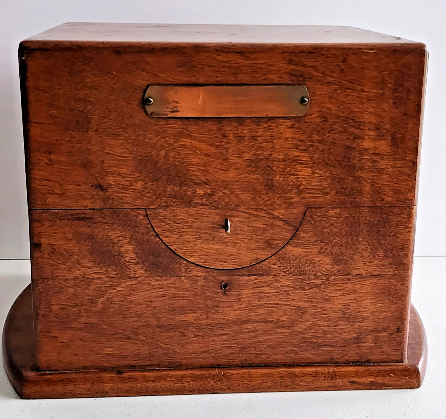 Vintage 7.5" x 8" Marine Chronometer Wood Box W/ Dark Finish & Brass Plaque