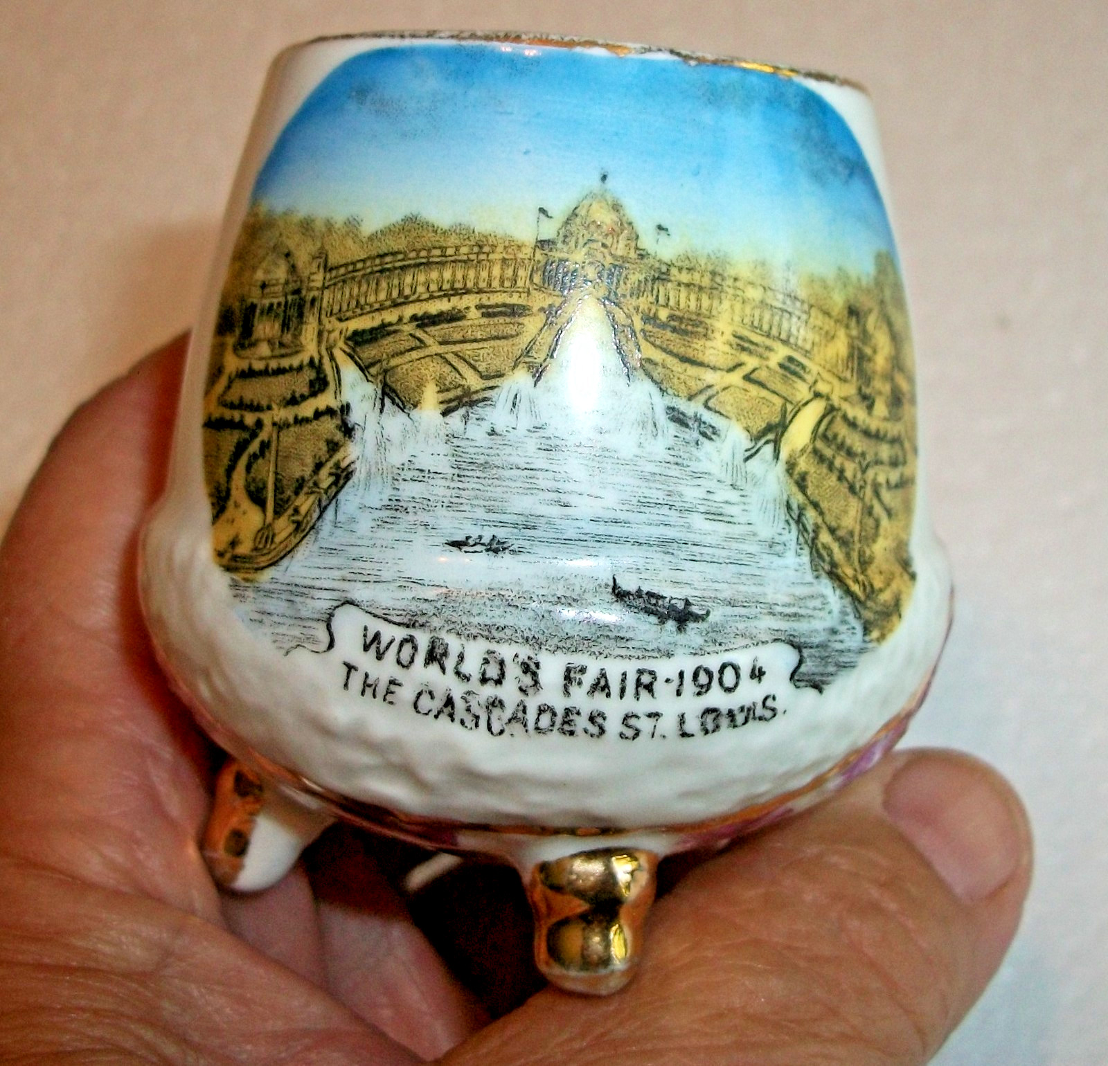 Antique 1904 St Louis Worlds Fair Souvenir Footed Cup Mug The Cascades Porcelain Antique 1904 St Louis Worlds Fair Souvenir Footed Cup Mug The Cascades Porcelain