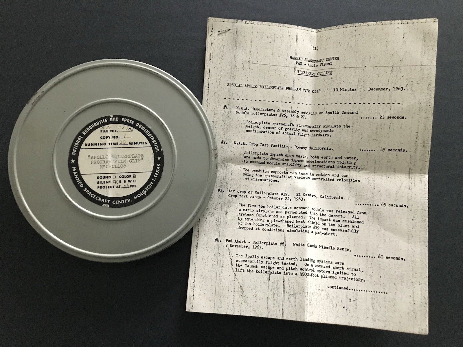 1963 NASA Apollo Spacecraft Boilerplate Program 16mm Film Clip 7” Reel MSC-CL106 1963 NASA Apollo Spacecraft Boilerplate Program 16mm Film Clip 7” Reel MSC-CL106
