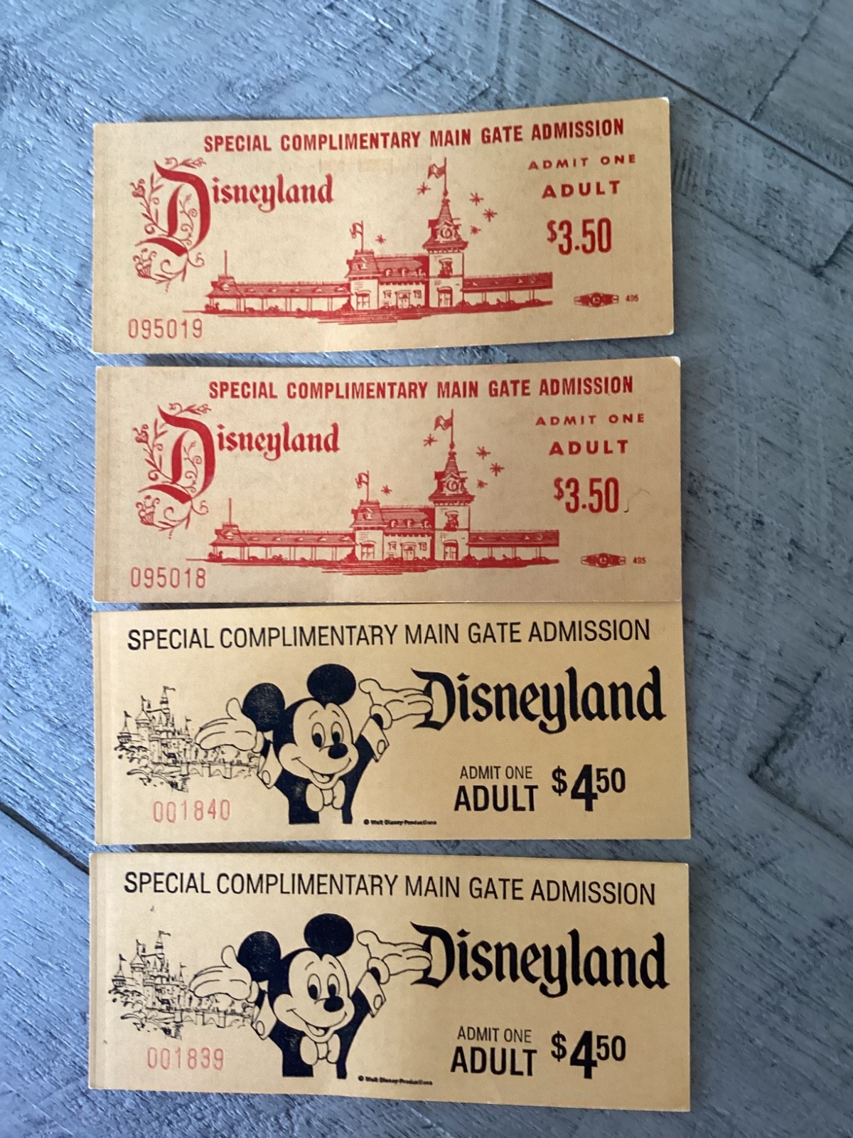 Disneyana vintage ticket coupon pair, pristine, consecutive low serial numbers Disneyana vintage ticket coupon pair, pristine, consecutive low serial numbers