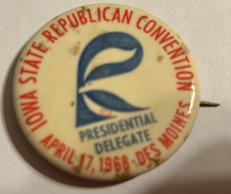 Vintage 1968 Iowa Republican State Convention Delegate Pin Button Presidential