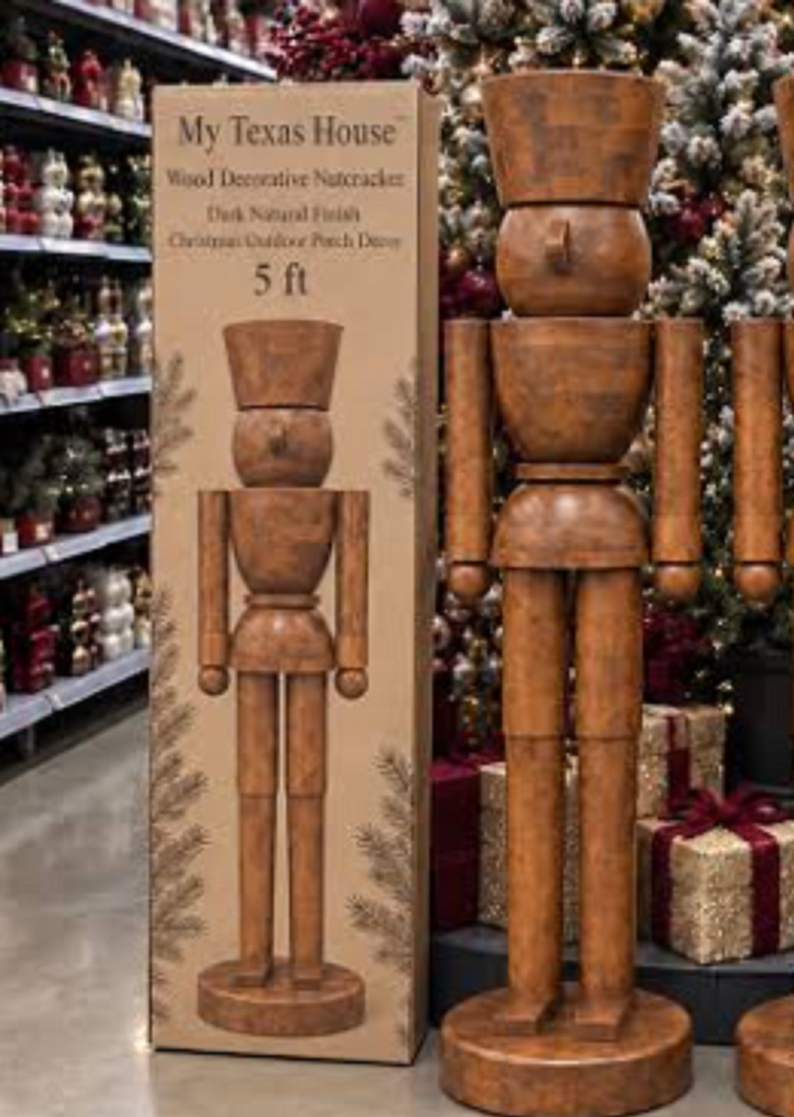 My Texas House 5ft Wood Decorative Nutcracker in Dark Natural Finish My Texas House 5ft Wood Decorative Nutcracker in Dark Natural Finish