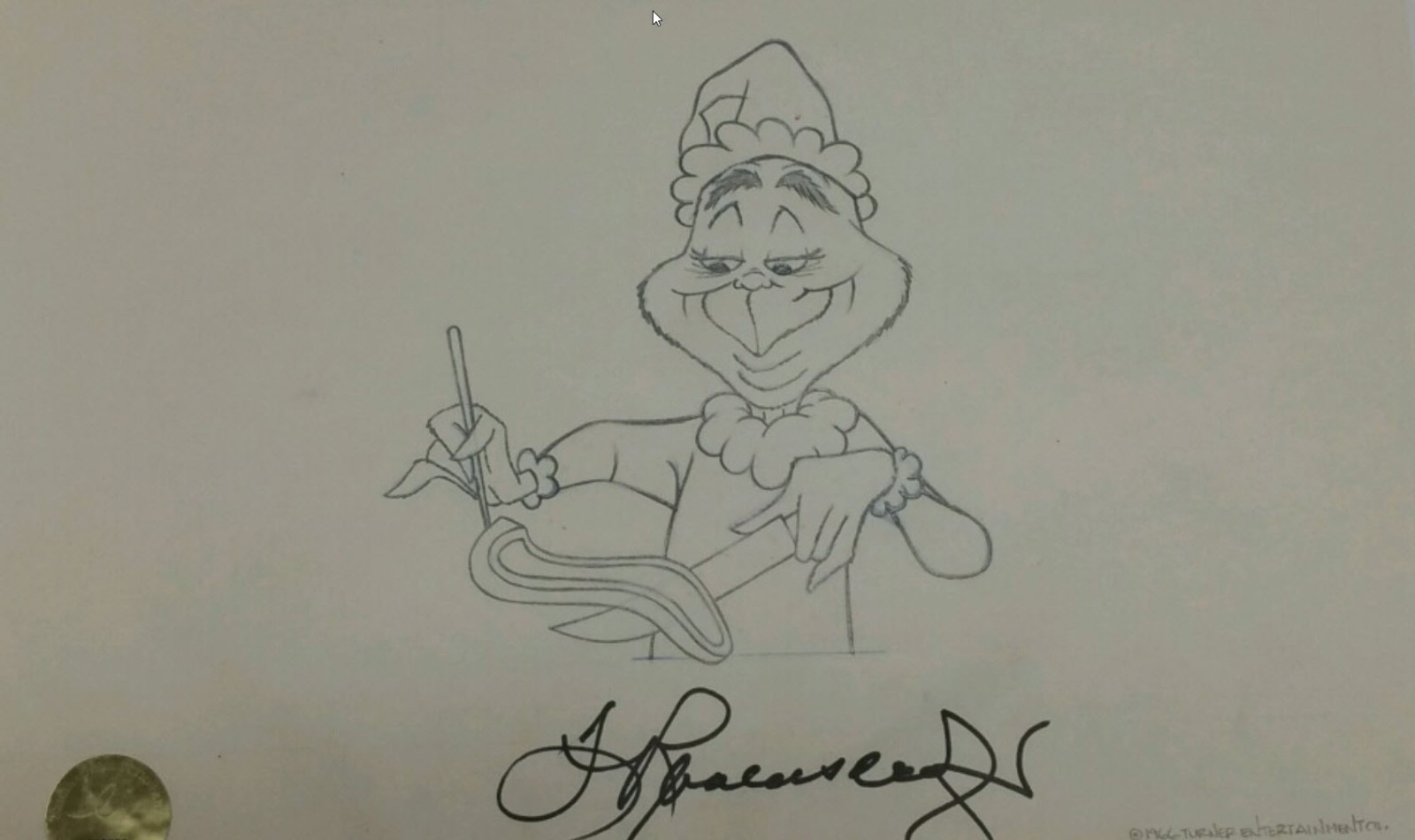 Chuck Jones How the Grinch Stole Christmas 1966 signed orig prod drawing Grinch Chuck Jones How the Grinch Stole Christmas 1966 signed orig prod drawing Grinch
