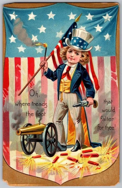 Independence Day Tuck's Postcard Uncle Sam with Flag and Cannon c1900s