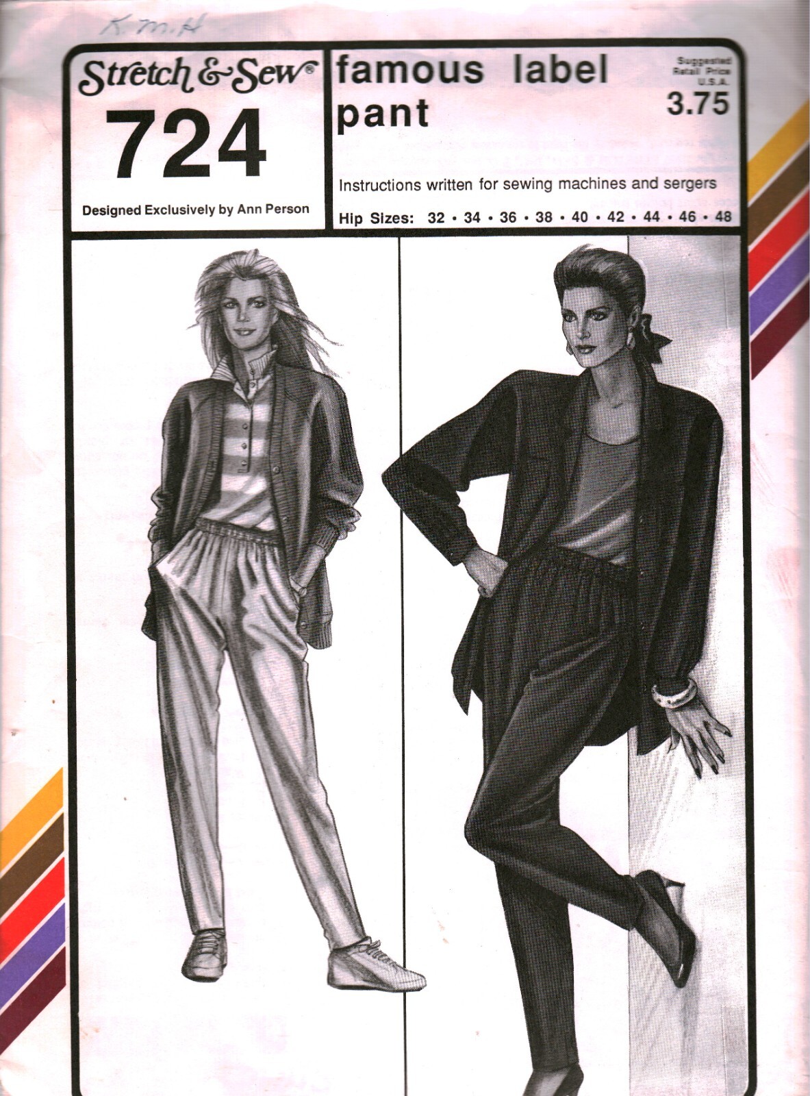 724 Stretch & Sew Sewing Pattern Vintage Misses 1980s Famous Label Pants UNCUT 724 Stretch & Sew Sewing Pattern Vintage Misses 1980s Famous Label Pants UNCUT