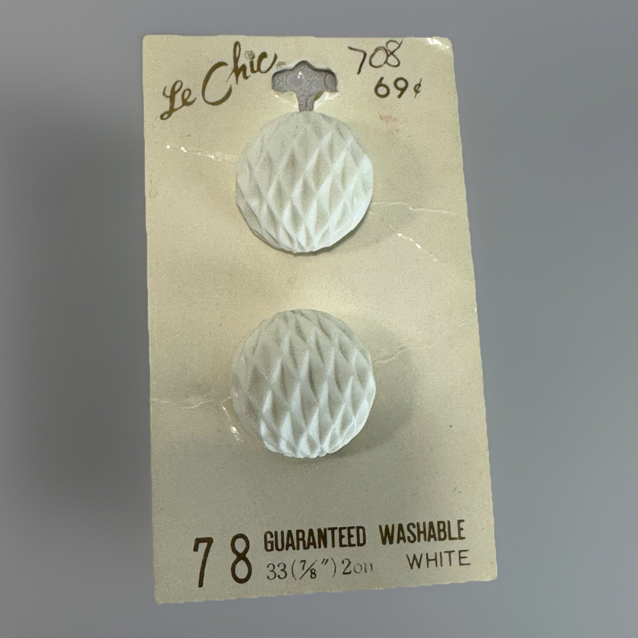 Vintage Le Chic White Diamond Textured Dome Buttons Made in Japan 2 on Card NOS Vintage Le Chic White Diamond Textured Dome Buttons Made in Japan 2 on Card NOS