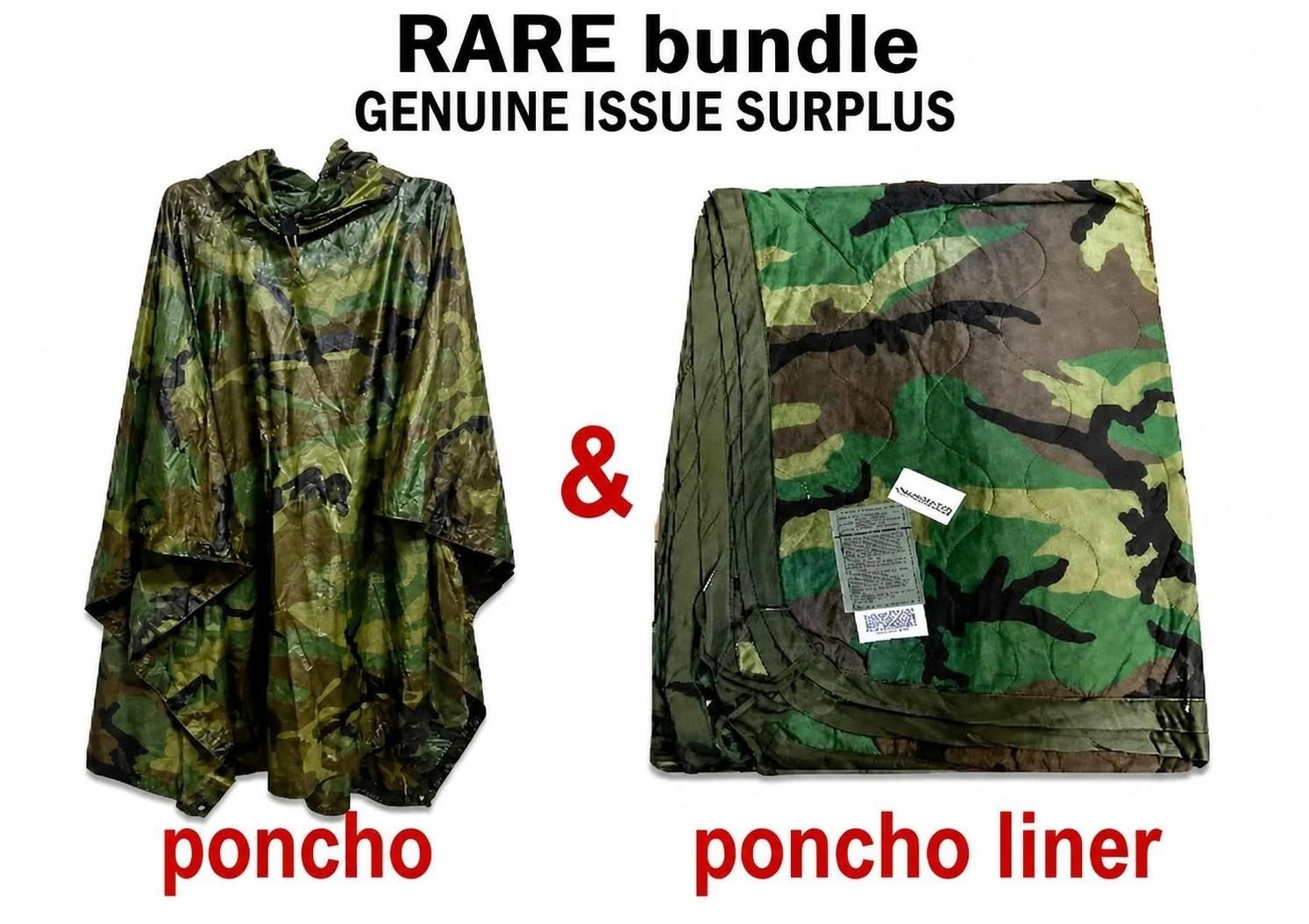 USGI Rip-Stop Liner & Rain Poncho Bundle Woodland Camo Genuine Military Issue USGI Rip-Stop Liner & Rain Poncho Bundle Woodland Camo Genuine Military Issue