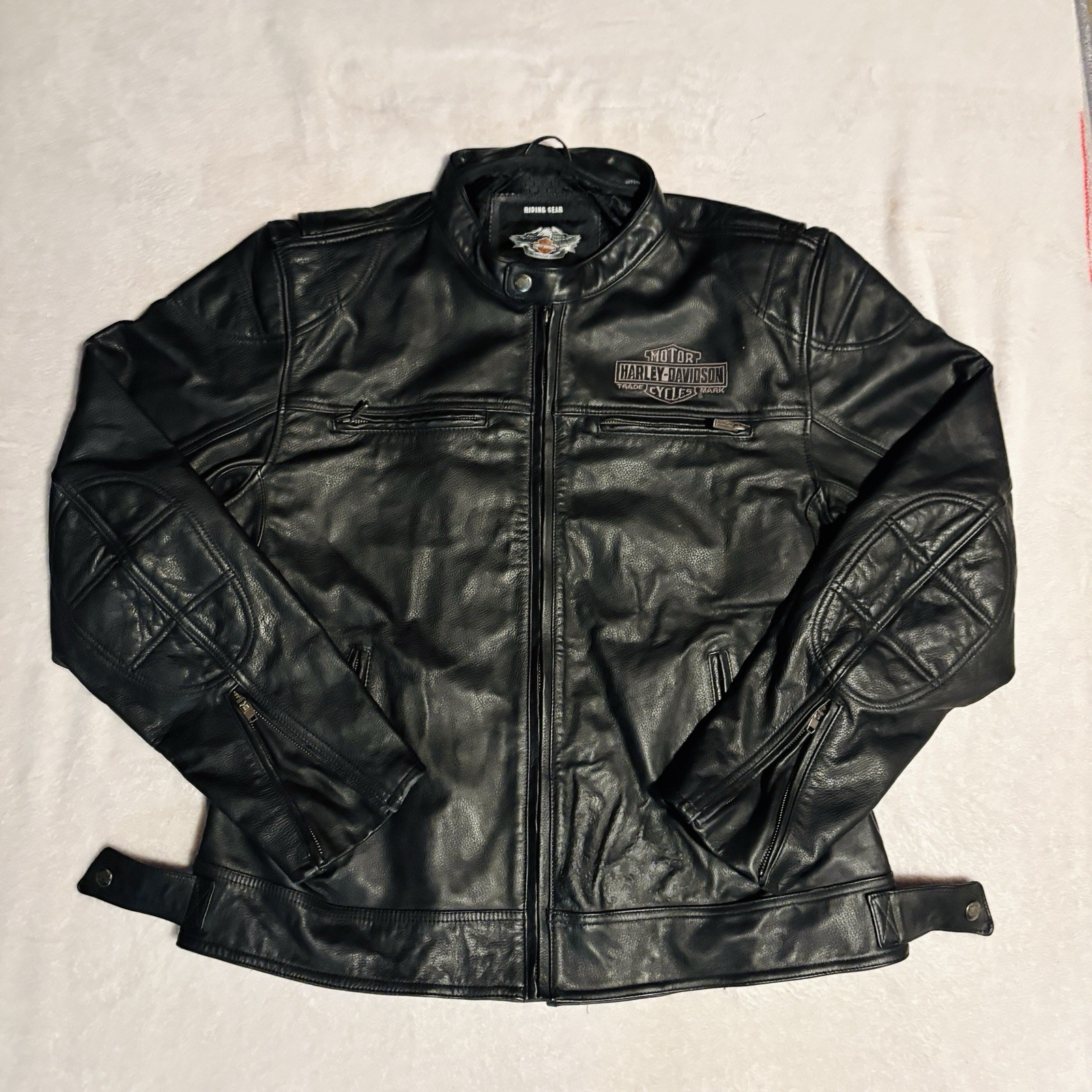 Harley Davidson Genuine Leather Riding Jacket Mens XL Embroidered Padded Black Harley Davidson Genuine Leather Riding Jacket Mens XL Embroidered Padded Black