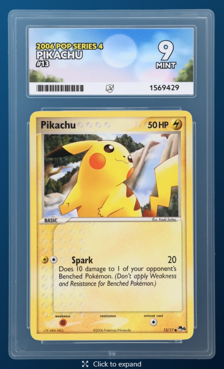 Pikachu 13/17 Pop Series 4 Non Holo Pokemon Card ACE 9 MINT