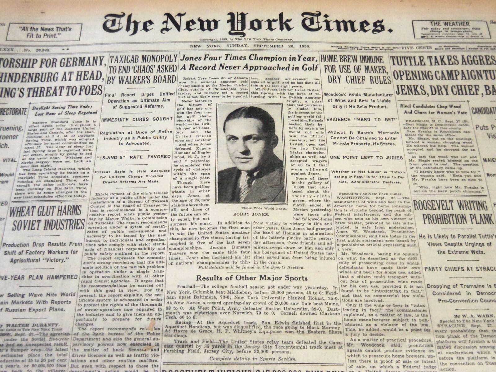 1930 SEPTEMBER 28 NEW YORK TIMES - JONES FOUR TIMES CHAMPION IN YEAR - NT 6186