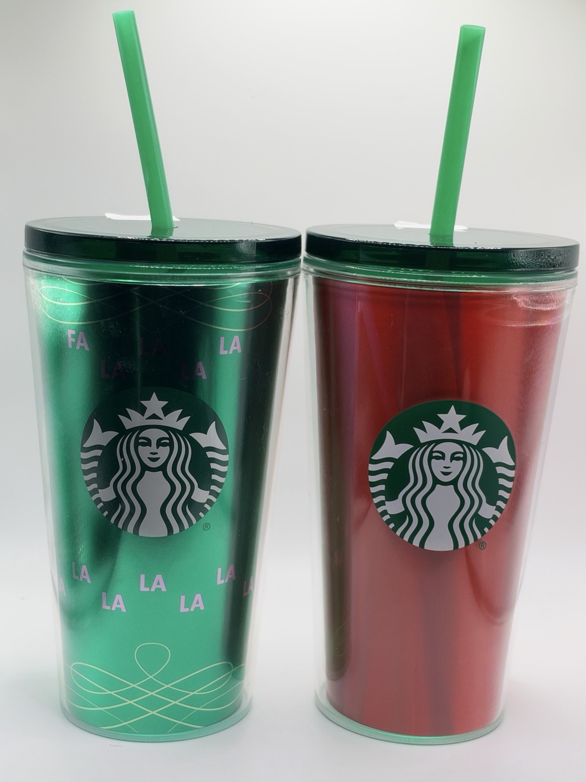 Starbucks 2020 Christmas Green & Metallic Red Tumblers 16oz Set of 2