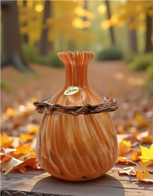 Vtg. Murano- Style- Amber/Orange Cased Swirl Hand-Blown Glass Vase w/ Collar. Vtg. Murano- Style- Amber/Orange Cased Swirl Hand-Blown Glass Vase w/ Collar.