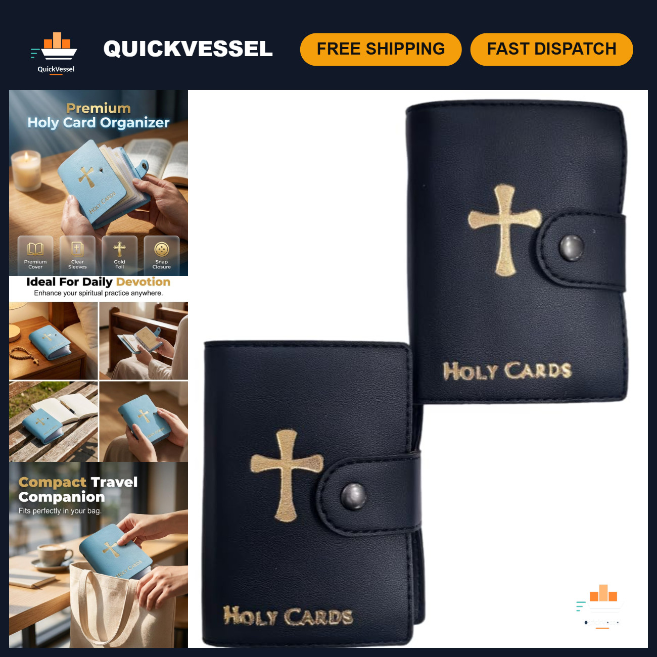 Catholic Prayer Card Holder & 54 Cards, Faux Leather Organizer, Snap Closure, 2p Catholic Prayer Card Holder & 54 Cards, Faux Leather Organizer, Snap Closure, 2p