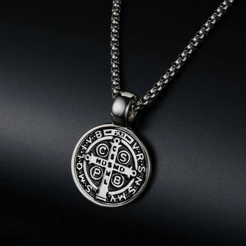 Saint St Benedict Medal Necklace Pendant Stainless Steel Crucifix Cross Exorcism Saint St Benedict Medal Necklace Pendant Stainless Steel Crucifix Cross Exorcism