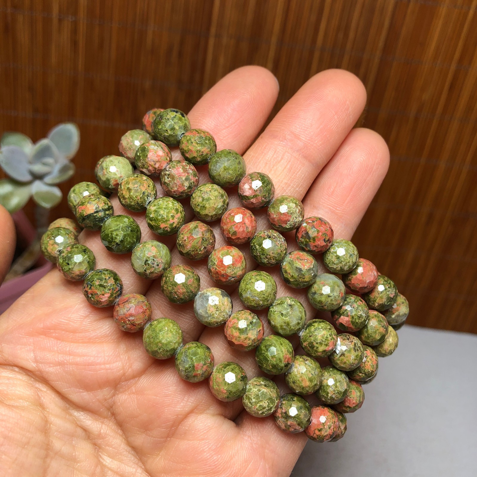 5Pcs Wholesal Natural Polish Unakite stone bracelets Crystal ball 8mm facet 3427 5Pcs Wholesal Natural Polish Unakite stone bracelets Crystal ball 8mm facet 3427