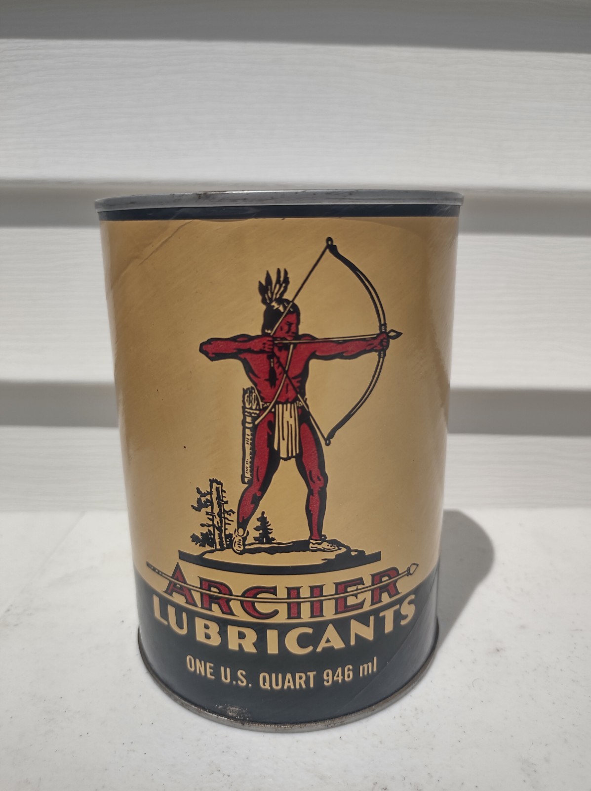 Vintage Full Archer Motor Oil Can Composite Quart Indian Graphic NOS Clean Mint