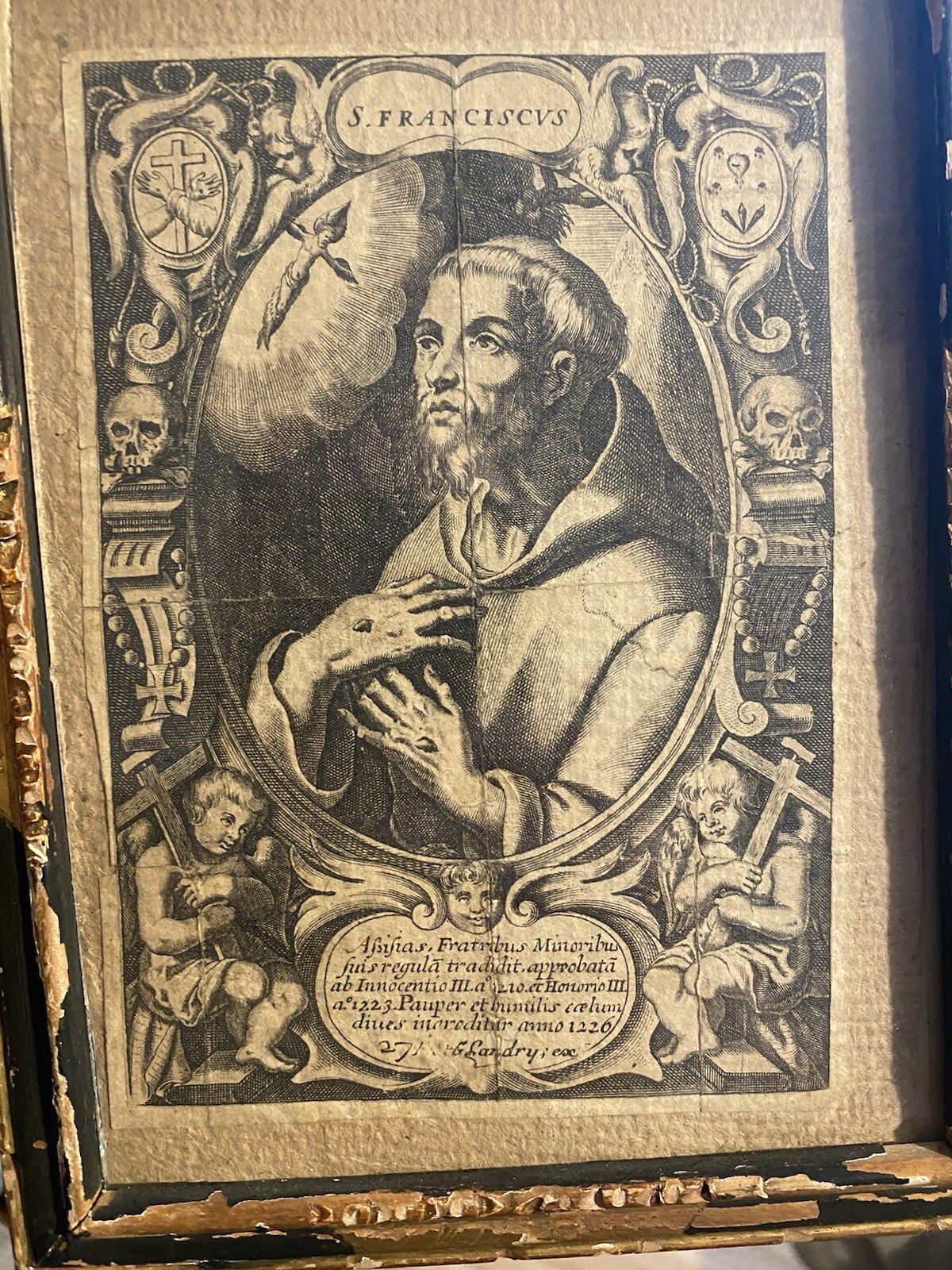 Antique Original 17th Century Religious Engraving Saint Francis 1630-1701 Era Antique Original 17th Century Religious Engraving Saint Francis 1630-1701 Era