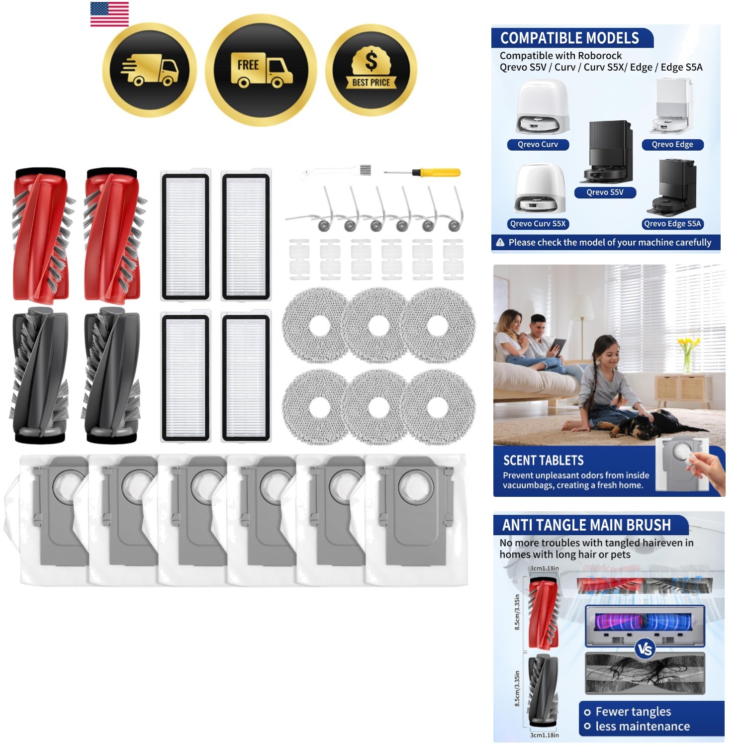 34Pcs Qrevo Curv / S5V Replacement Accessories Kit Compatible with Roborock 34Pcs Qrevo Curv / S5V Replacement Accessories Kit Compatible with Roborock