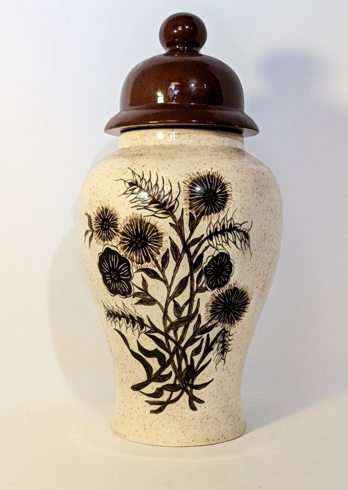 13" Cottagecore Ceramic Lidded Canister Jar, Pottery-Craft-style '70s Retro Home 13" Cottagecore Ceramic Lidded Canister Jar, Pottery-Craft-style '70s Retro Home