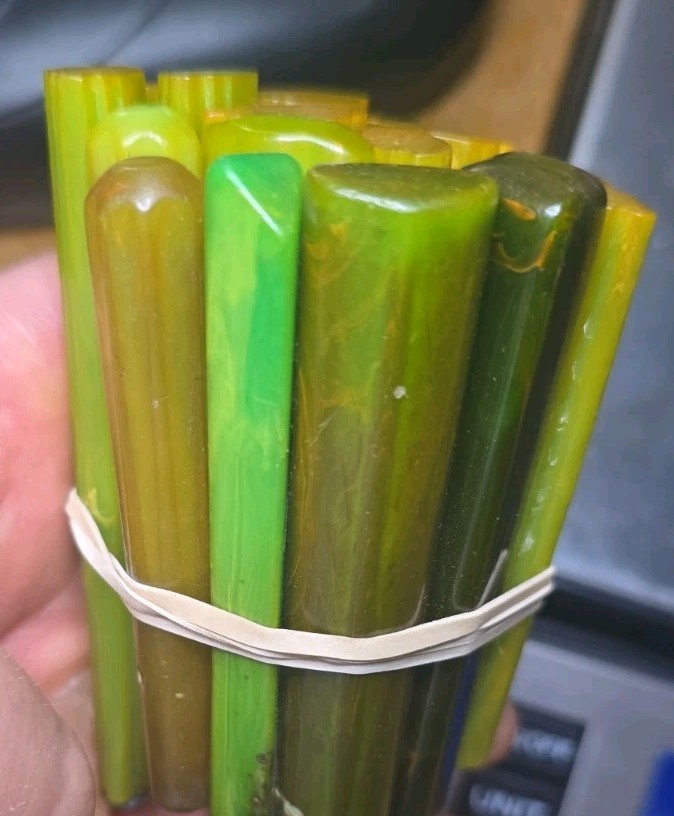 Blue-Green Bakelite Handles • 254g • Translucent Marbling, Swirls • 17 Pieces Blue-Green Bakelite Handles • 254g • Translucent Marbling, Swirls • 17 Pieces