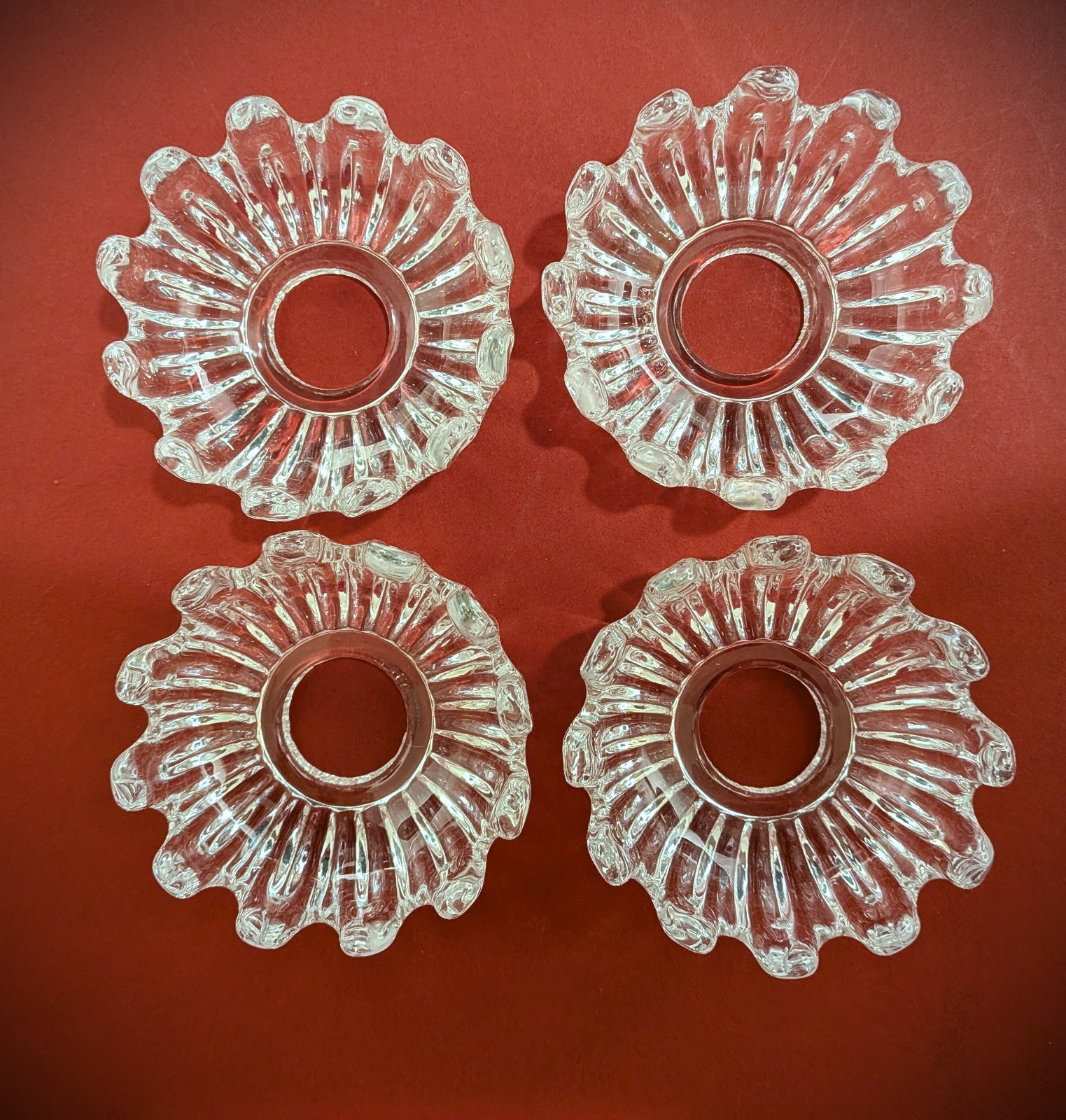 Baccarat Crystal Chandelier Bobeches Signed Set of 4 Baccarat Crystal Chandelier Bobeches Signed Set of 4