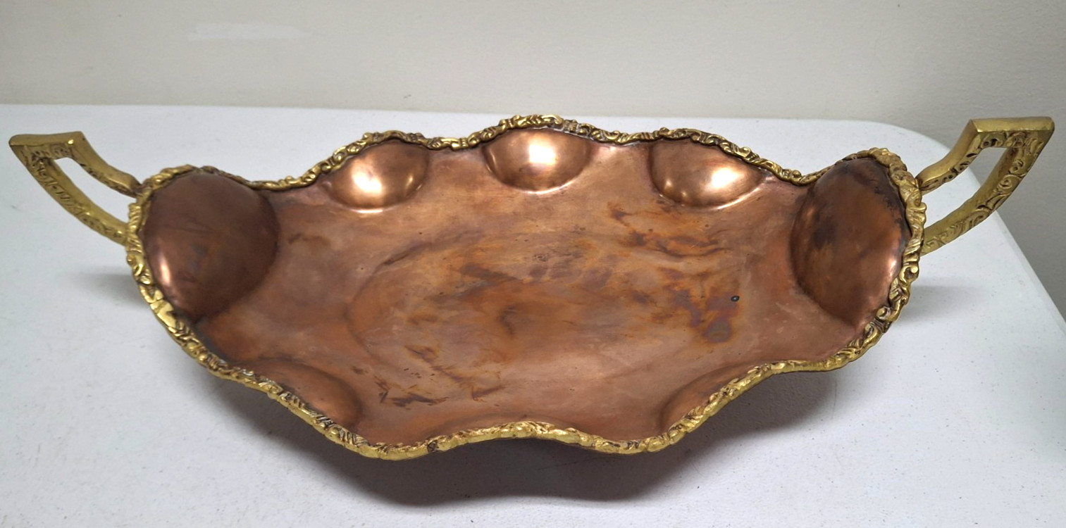 Vintage Antique Copper/Brass Basket Serving Tray Stamped A. Lara Mexico Vintage Antique Copper/Brass Basket Serving Tray Stamped A. Lara Mexico
