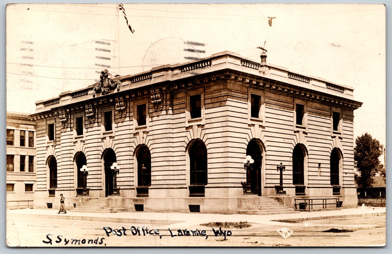 c1912 RPPC Woman Walks Out of Post Office LARAMIE Wyoming VINTAGE Photo Postcard c1912 RPPC Woman Walks Out of Post Office LARAMIE Wyoming VINTAGE Photo Postcard