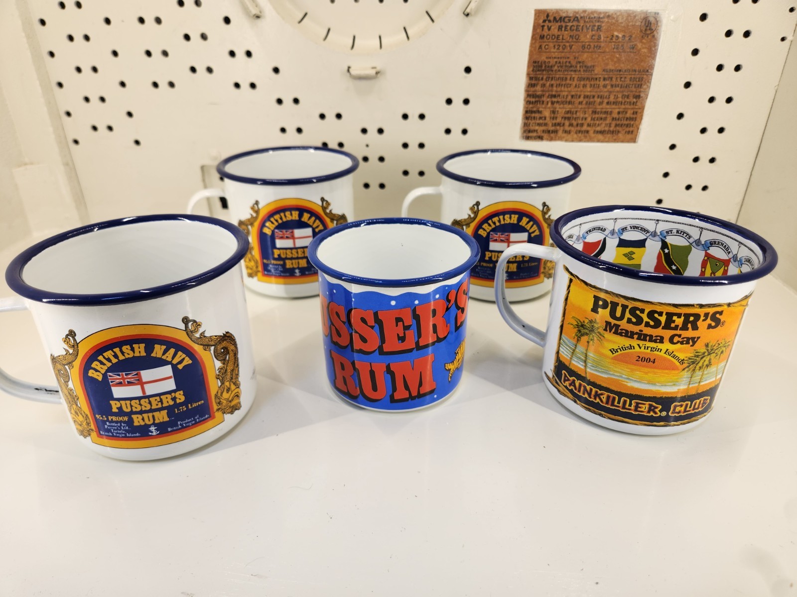 Vintage Pusser’s British Navy Rum Enamel Mugs Lot of 5 Marina Cay Painkiller