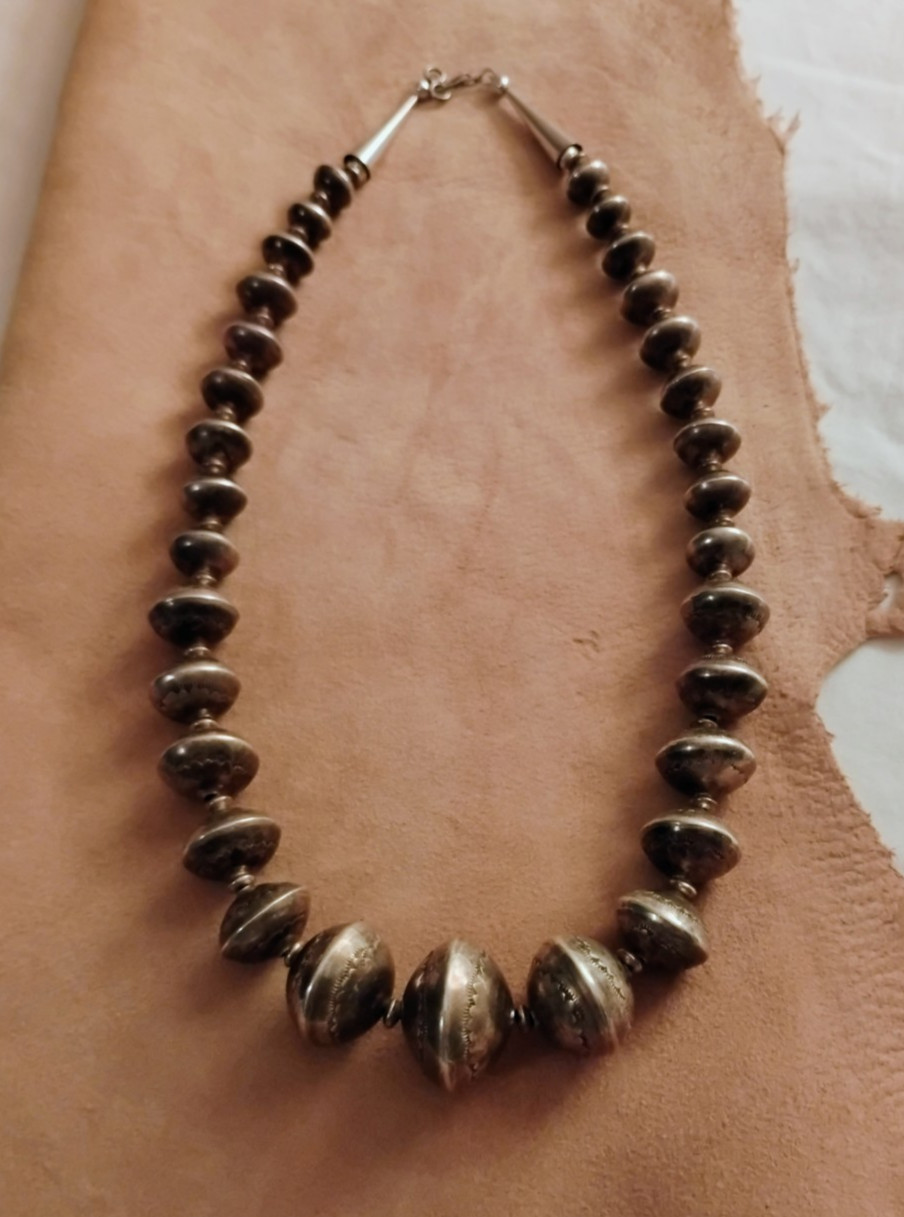 Native American Vintage Stamped Trophy Bench Bead Necklace Sterling Native American Vintage Stamped Trophy Bench Bead Necklace Sterling