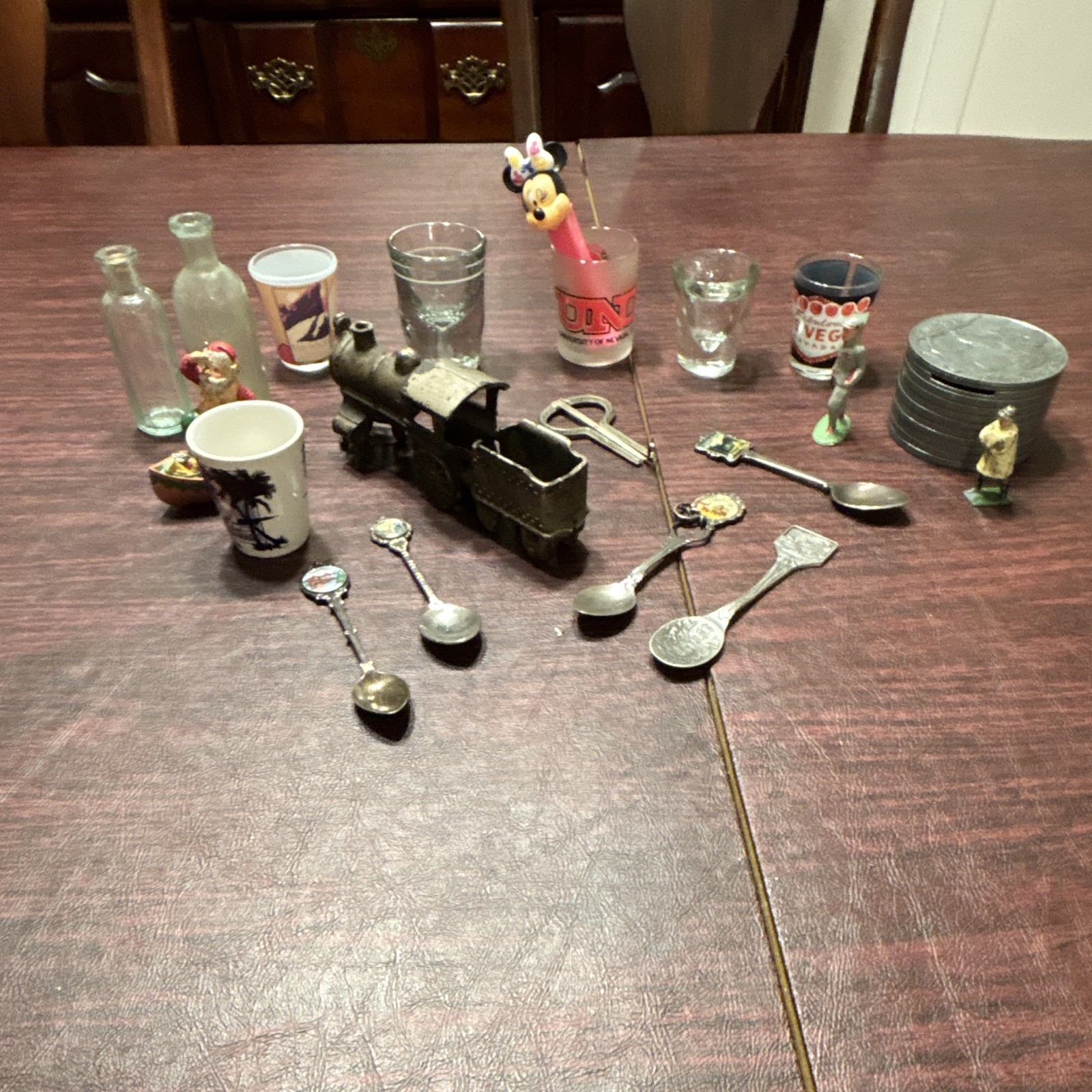 UNLV Mixed Souvenir Collectibles Lot: Spoons, Shot Glasses, Metal Train UNLV Mixed Souvenir Collectibles Lot: Spoons, Shot Glasses, Metal Train