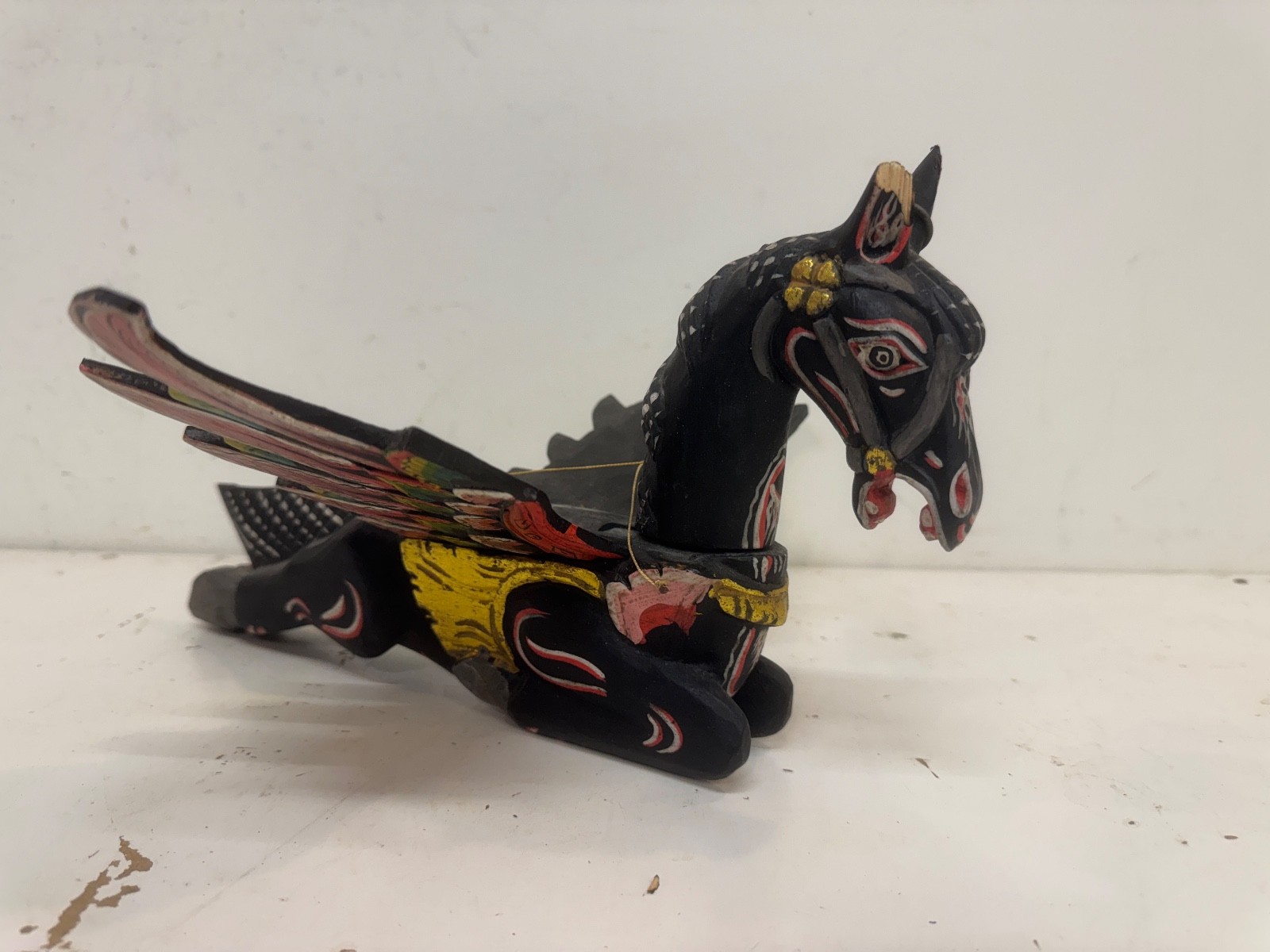 Vintage Balinese Wooden Black Pegasus Winged Horse Crib Guardian Spirit Chaser Vintage Balinese Wooden Black Pegasus Winged Horse Crib Guardian Spirit Chaser
