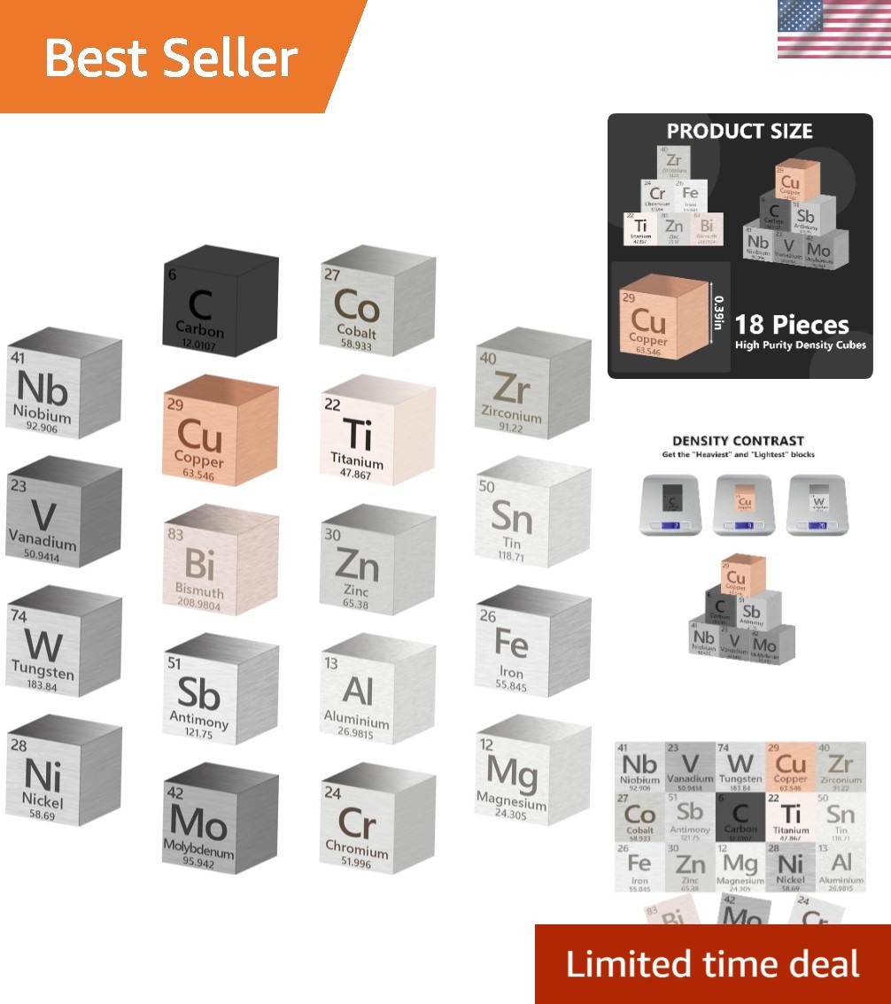 18 Pcs Metal Element Cube Density Cubes 99.99% High Purity, Periodic Table of... 18 Pcs Metal Element Cube Density Cubes 99.99% High Purity, Periodic Table of...