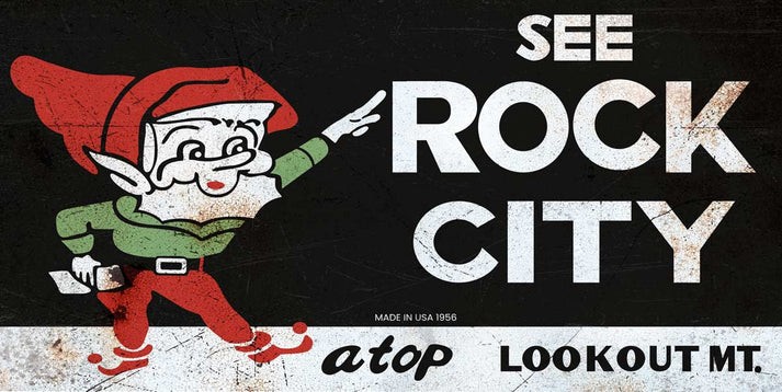 SEE ROCK CITY LOOKOUT MT GNOME 36" HEAVY DUTY METAL USA MADE AGED ADV SIGN