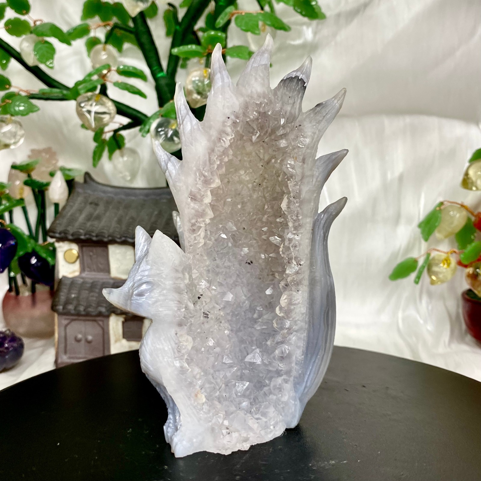 455G Natural Amethyst Geode Hand Carved Nine-tailed Fox Quartz Crystal Decor 455G Natural Amethyst Geode Hand Carved Nine-tailed Fox Quartz Crystal Decor
