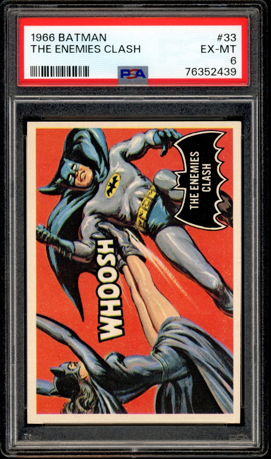 1966 TOPPS USA BATMAN BLACK BAT #33 The Enemies Clash PSA 6 EX-MT Card