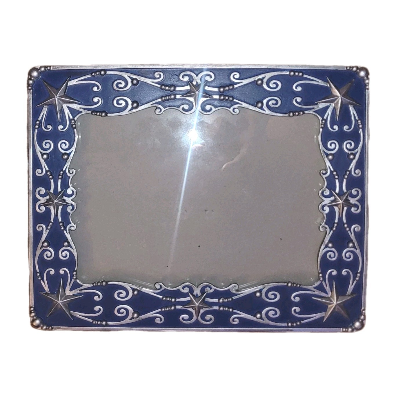 Vtg Embossed Photo Frame Blue & Silver by Montana Silversmith Western 5x7 