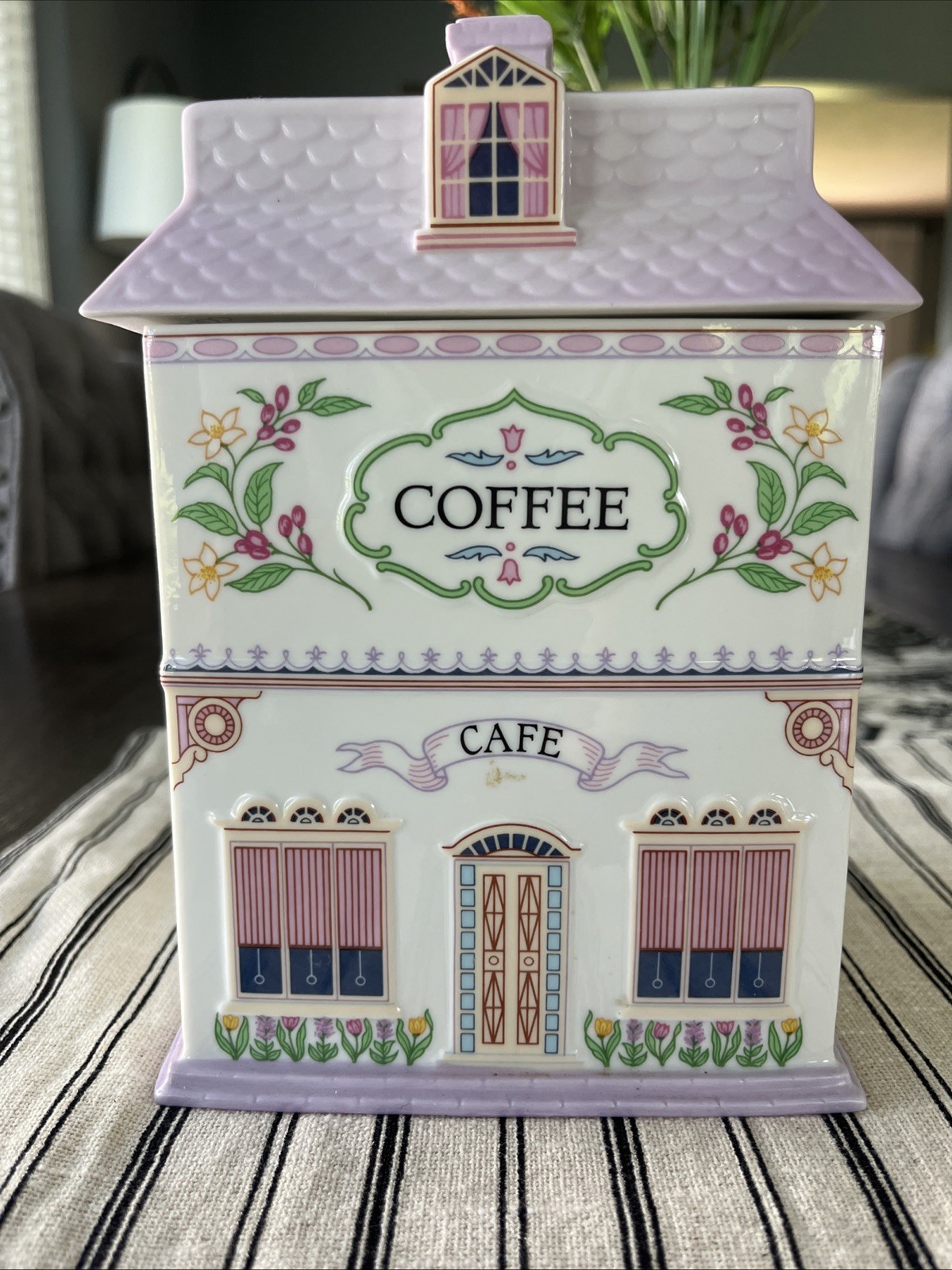 Vintage 1990 Lenox Spice Village Coffee Cafe Canister Lavender Porcelain