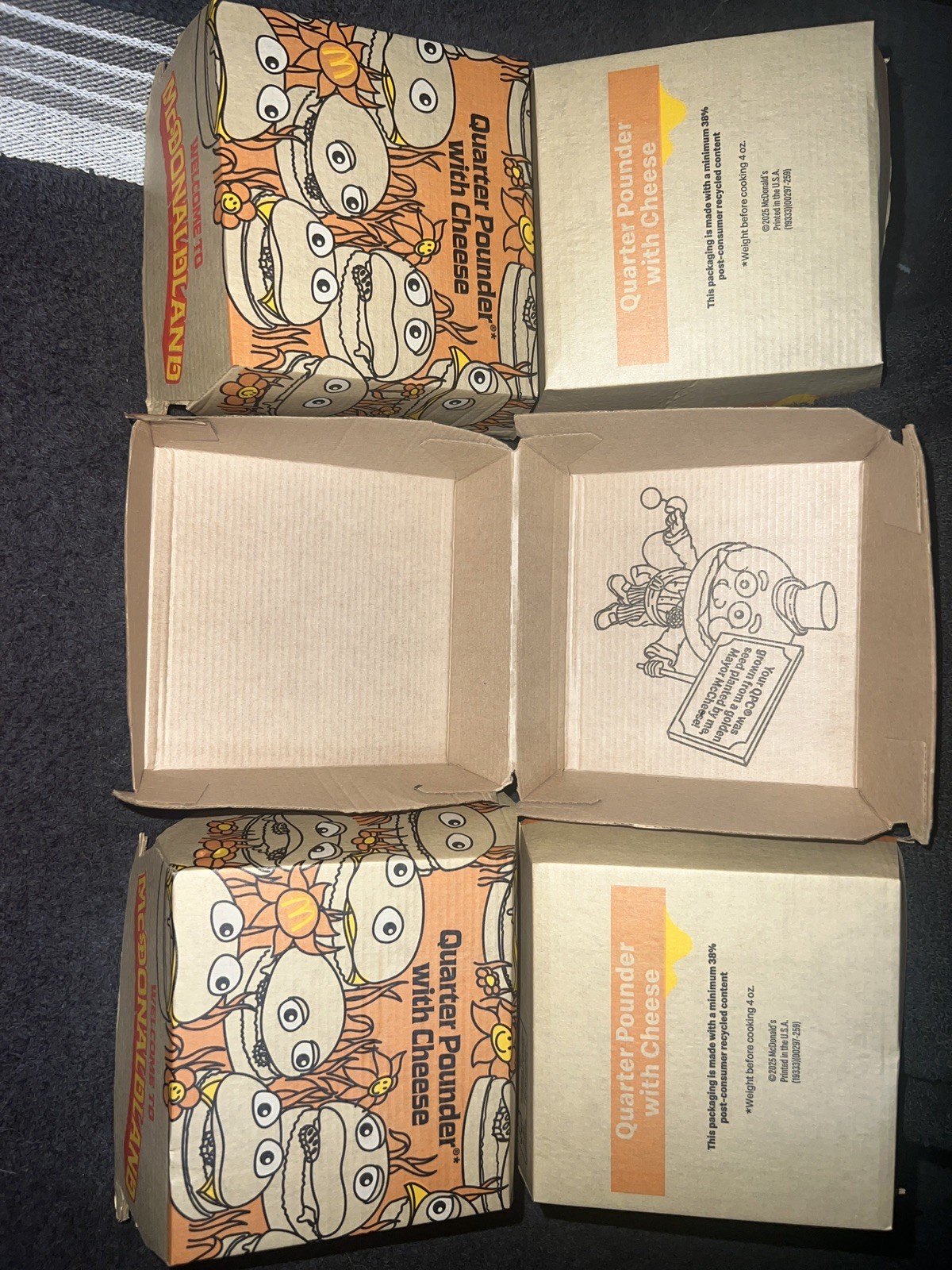 McDonald’s Welcome to McDonaldland 2025: 3 Quarter Pounder w/ Cheese Empty Boxes McDonald’s Welcome to McDonaldland 2025: 3 Quarter Pounder w/ Cheese Empty Boxes