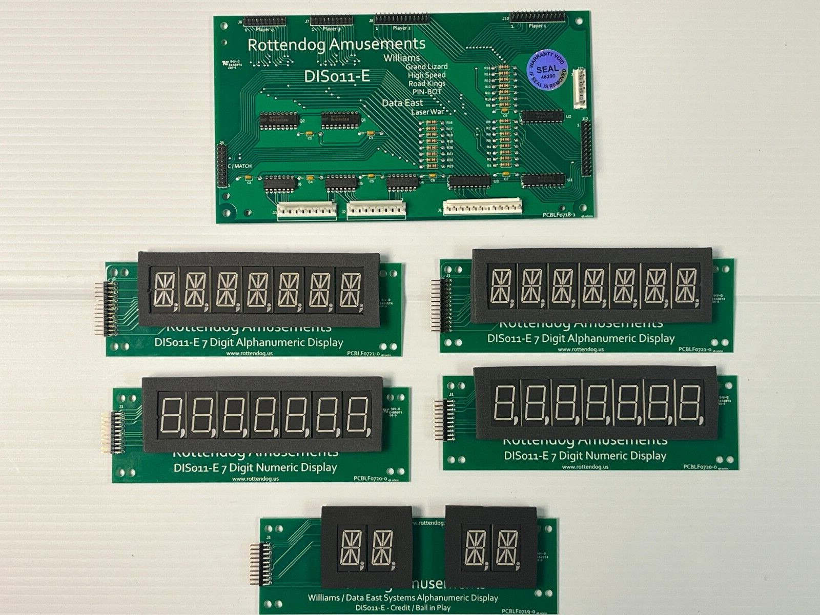 Grand Lizard Williams Pinball 7 Digit LED Display Kit, 6 pc Set. Grand Lizard Williams Pinball 7 Digit LED Display Kit, 6 pc Set.