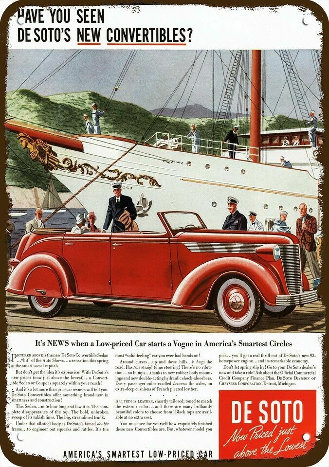 1937 DESOTO Convertible Car Vintage-Look DECORATIVE REPLICA METAL SIGN 1937 DESOTO Convertible Car Vintage-Look DECORATIVE REPLICA METAL SIGN