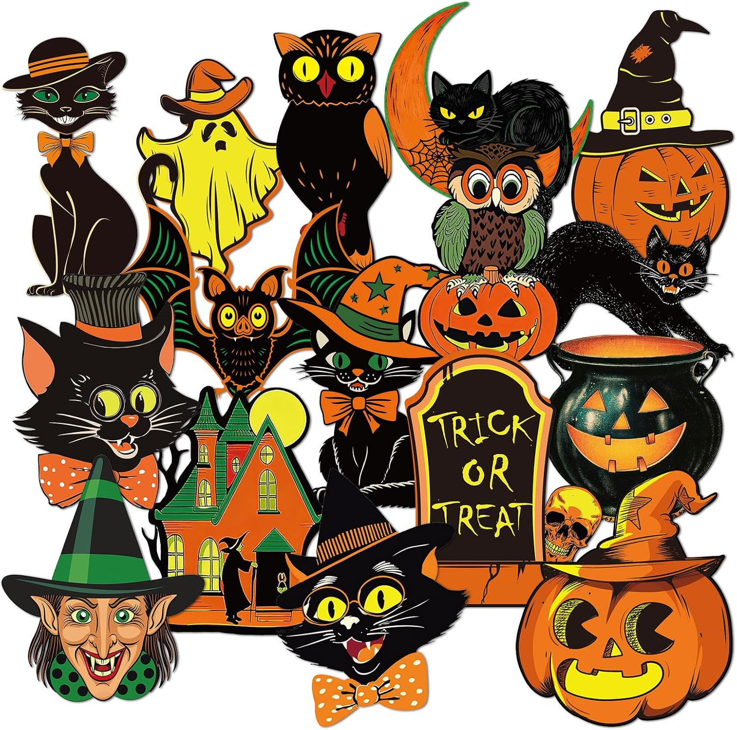 48 Pcs Vintage Halloween Cutouts Retro Pumpkin Witch Cat Cut-Outs 48 Pcs Vintage Halloween Cutouts Retro Pumpkin Witch Cat Cut-Outs