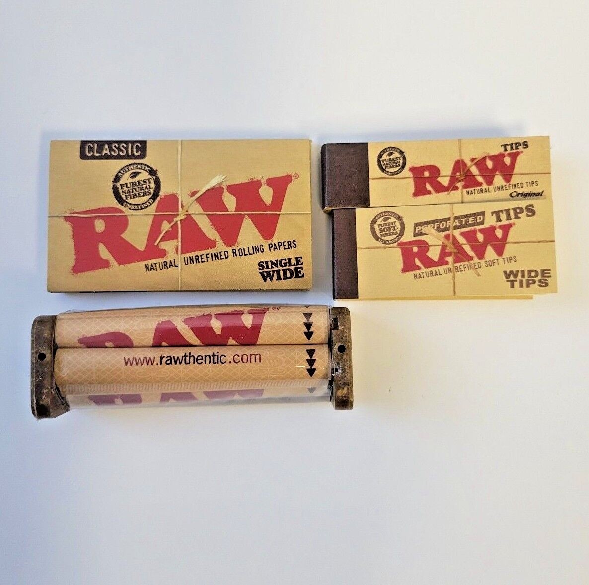 RAW Classic Single Wide Papers+ Rolling Machine+Wide & Original Tips 4 PC Bundle RAW Classic Single Wide Papers+ Rolling Machine+Wide & Original Tips 4 PC Bundle