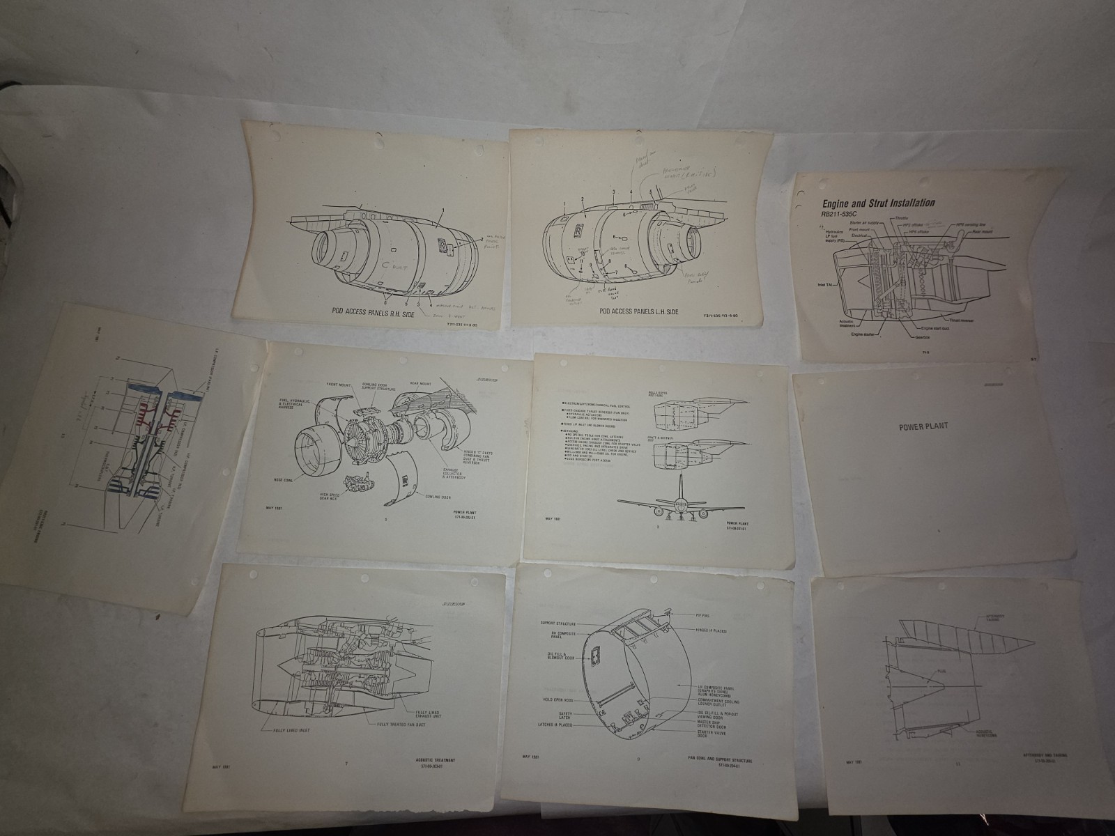 Vintage 1981 Boeing 757 RB211-535C Aircraft Engine Technical Diagrams 10 Pages Vintage 1981 Boeing 757 RB211-535C Aircraft Engine Technical Diagrams 10 Pages