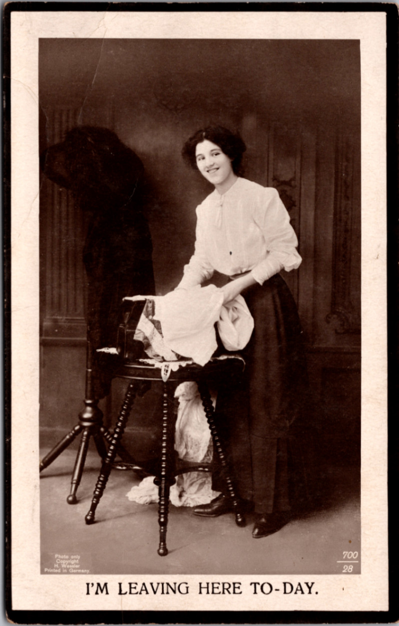 Vintage Rppc Young Woman Leaving Here To-Day Germany